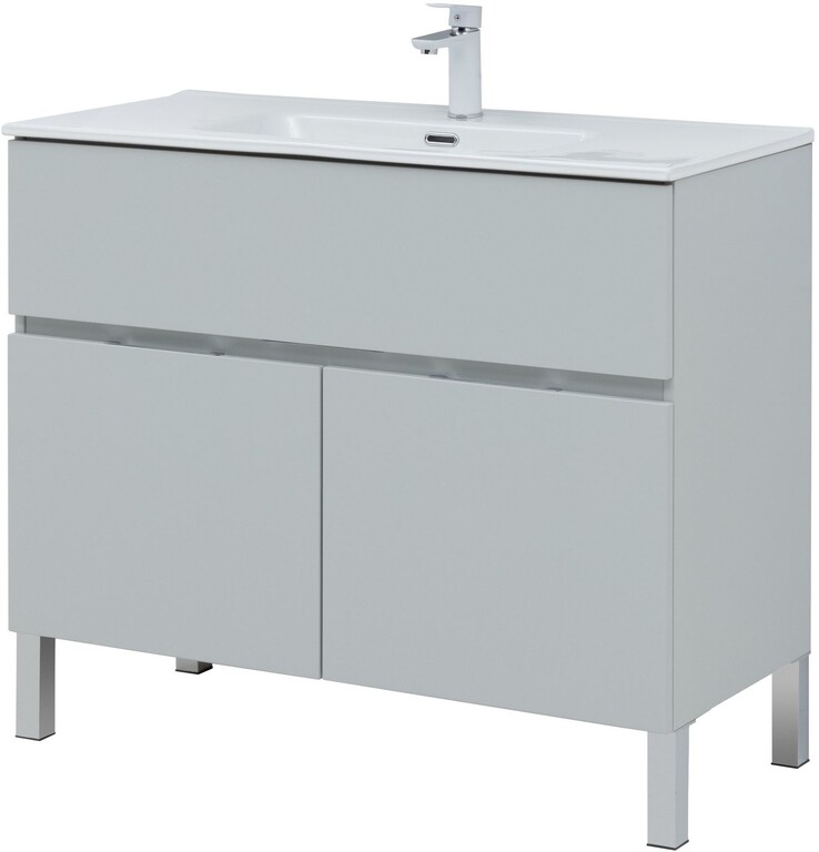 Тумба с раковиной Aquanet Алвита New 100 1 ящик, 2 дверцы, серый