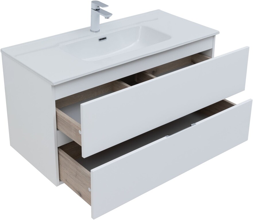 Тумба с раковиной Aquanet Алвита New 100 2 ящика, белый матовый
