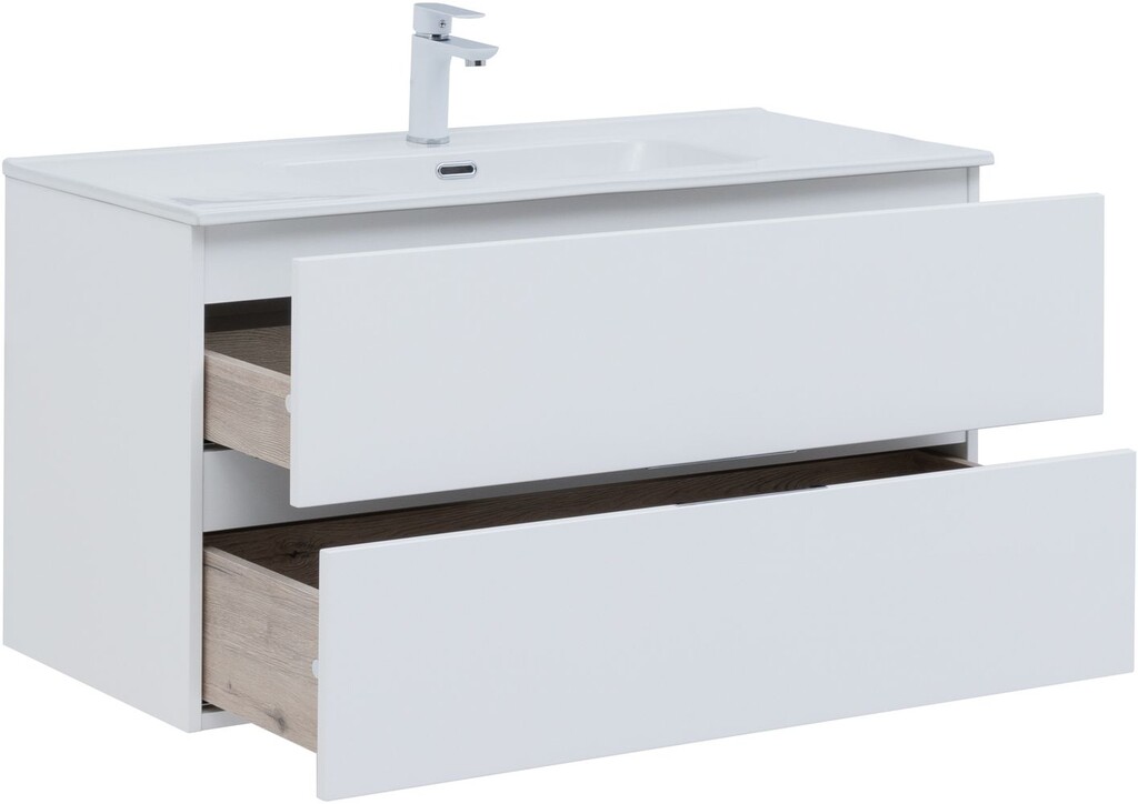 Тумба с раковиной Aquanet Алвита New 100 2 ящика, белый матовый