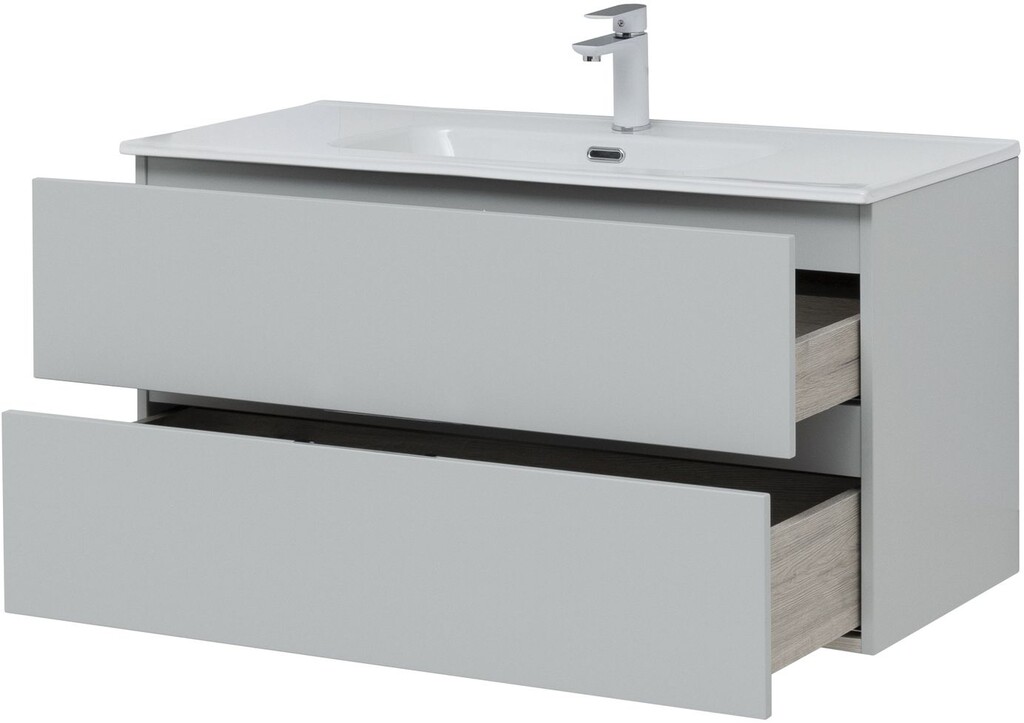 Тумба с раковиной Aquanet Алвита New 100 2 ящика, серый