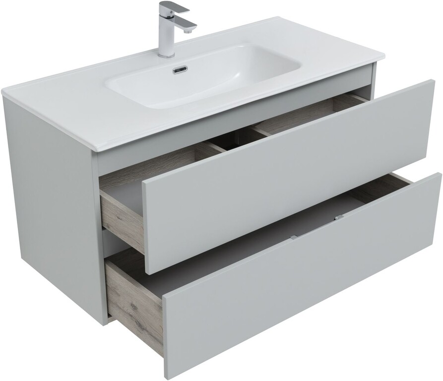 Тумба с раковиной Aquanet Алвита New 100 2 ящика, серый