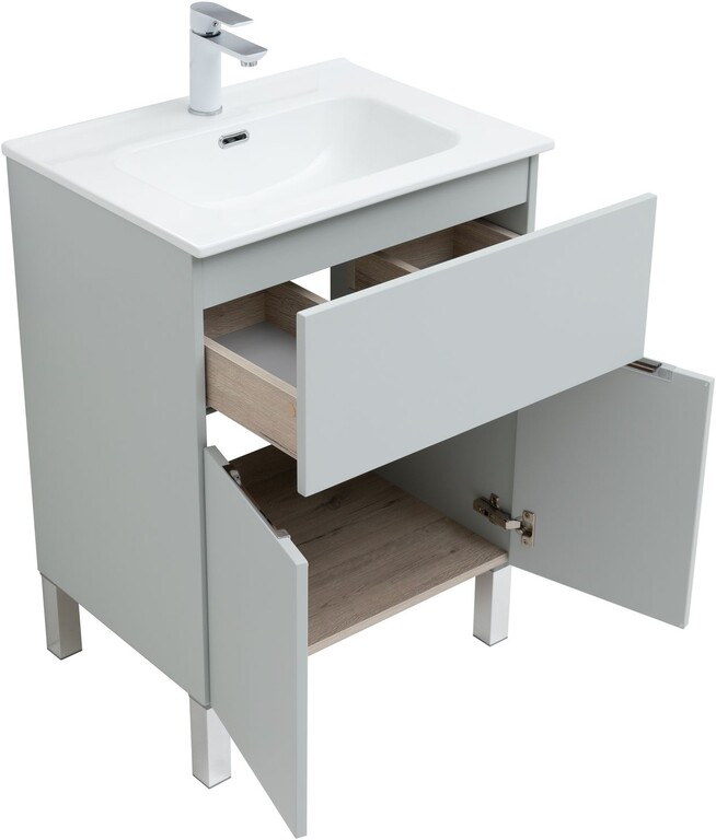 Тумба с раковиной Aquanet Алвита New 60 1 ящик, 2 дверцы, серый