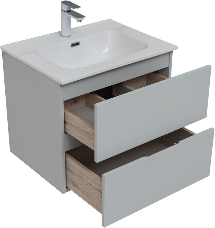 Тумба с раковиной Aquanet Алвита New 60 2 ящика, серый
