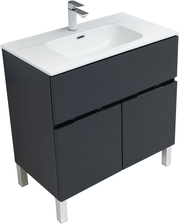 Тумба с раковиной Aquanet Алвита New 80 1 ящик, 2 дверцы, антрацит