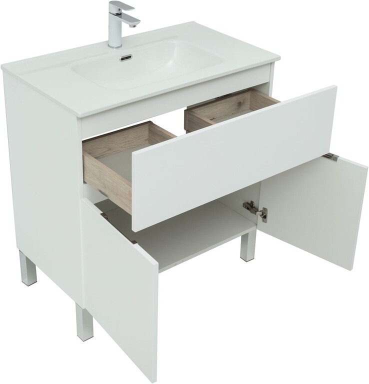 Тумба с раковиной Aquanet Алвита New 80 1 ящик, 2 дверцы, белый матовый
