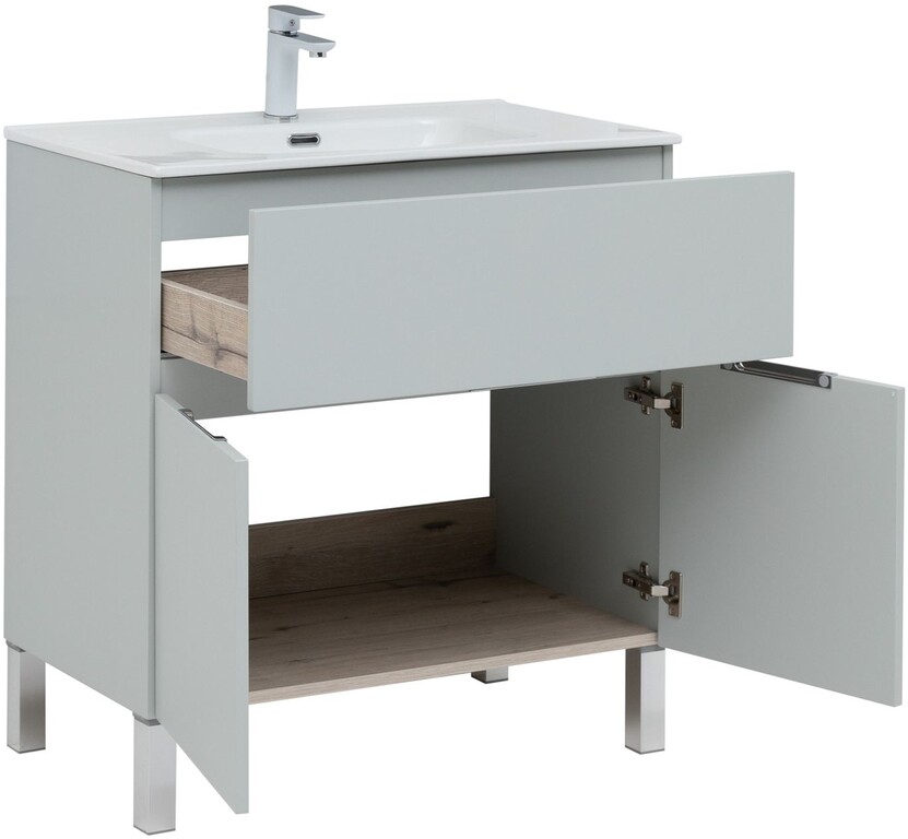 Тумба с раковиной Aquanet Алвита New 80 1 ящик, 2 дверцы, серый