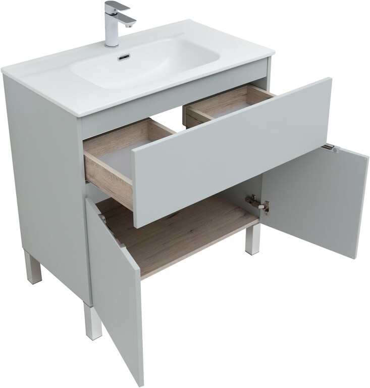 Тумба с раковиной Aquanet Алвита New 80 1 ящик, 2 дверцы, серый