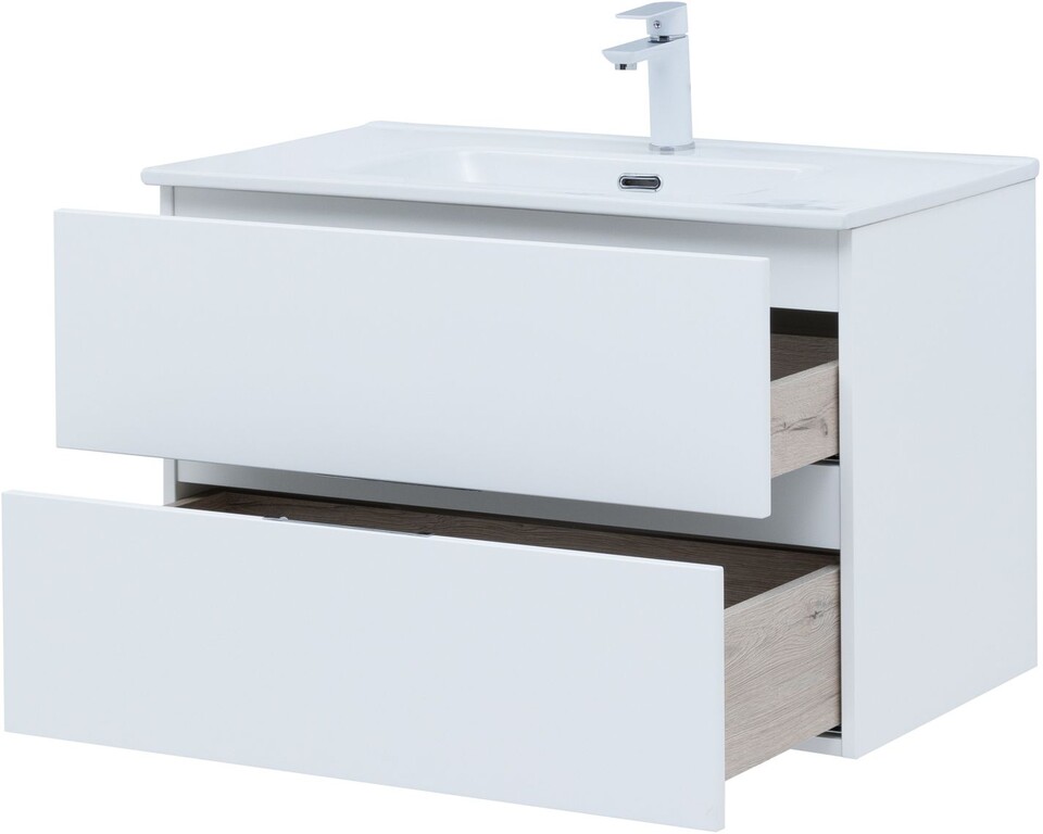 Тумба с раковиной Aquanet Алвита New 80 2 ящика, белый матовый