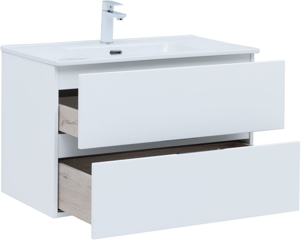 Тумба с раковиной Aquanet Алвита New 80 2 ящика, белый матовый