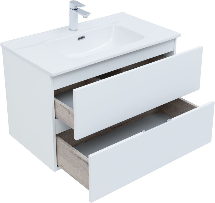 Тумба с раковиной Aquanet Алвита New 80 2 ящика, белый матовый