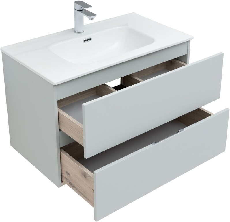 Тумба с раковиной Aquanet Алвита New 80 2 ящика, серый