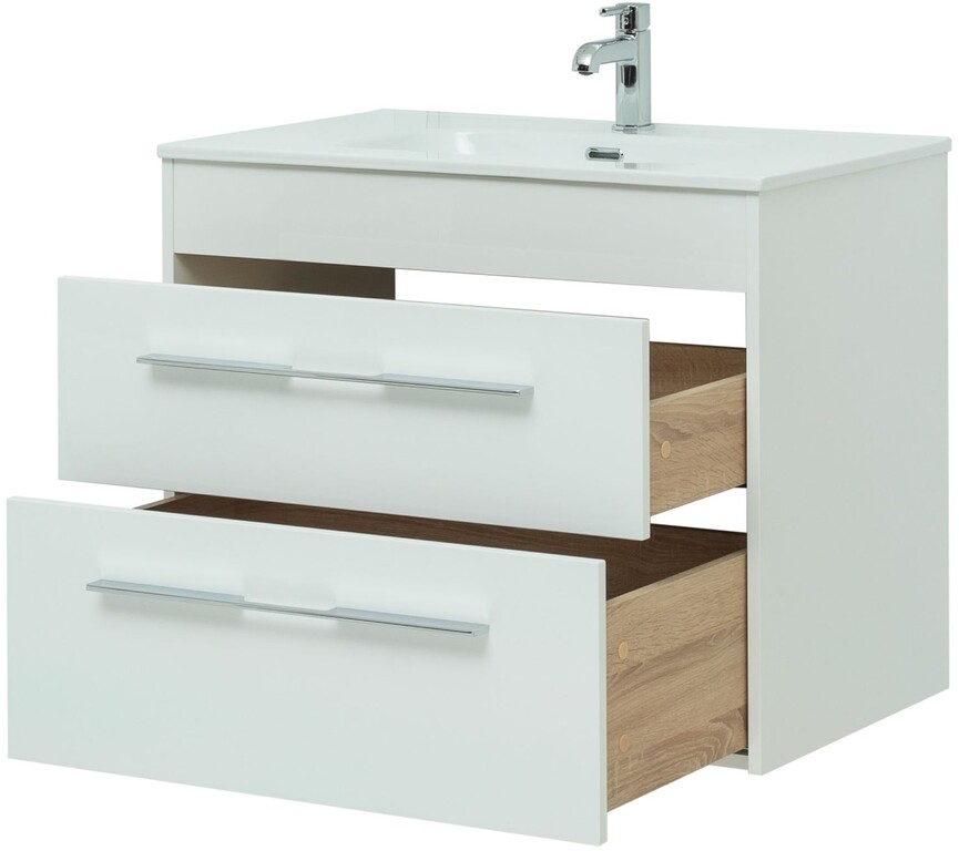 Тумба с раковиной Aquanet Августа 80 белый (ручка хром)