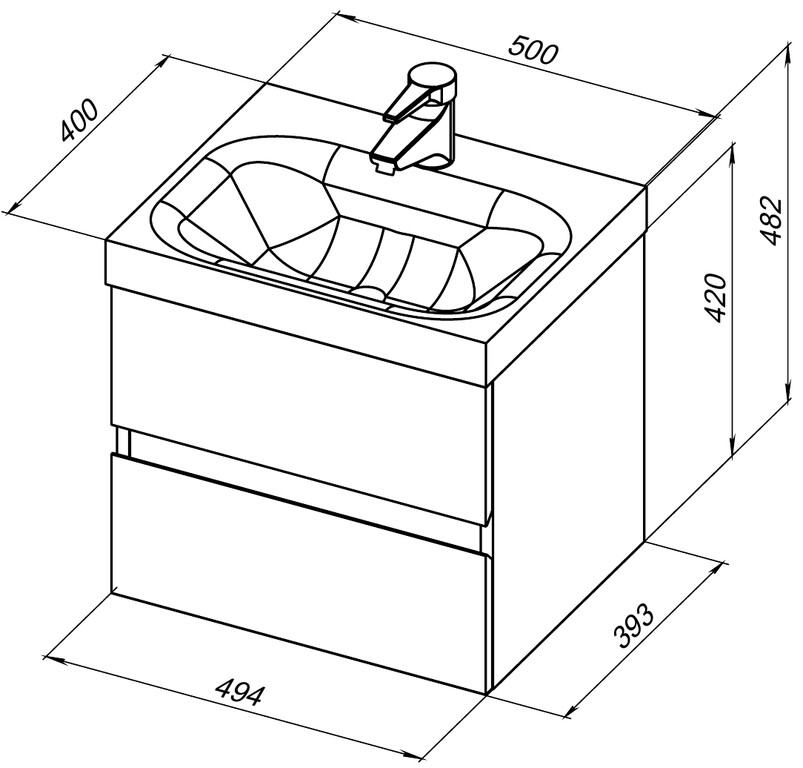 Тумба с раковиной Aquanet Беркли 50 белый глянец (2 ящика)