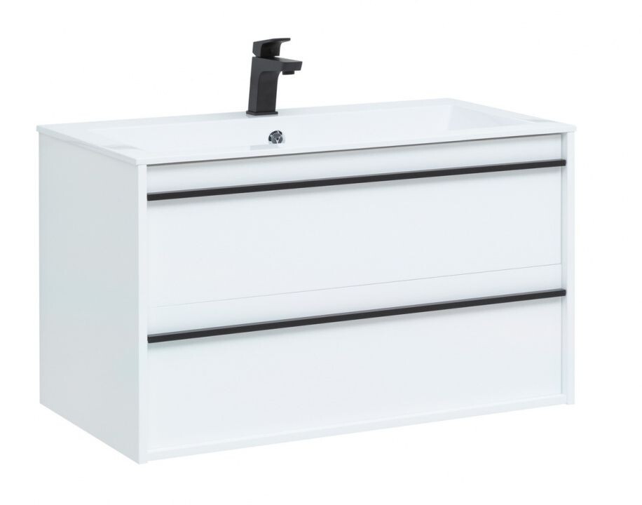 Тумба с раковиной Aquanet Lino 90 белый матовый