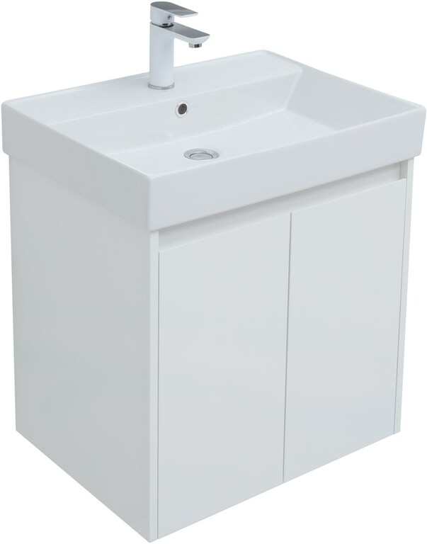 Тумба с раковиной Aquanet Nova Lite 60 белый глянец (2 дверцы)