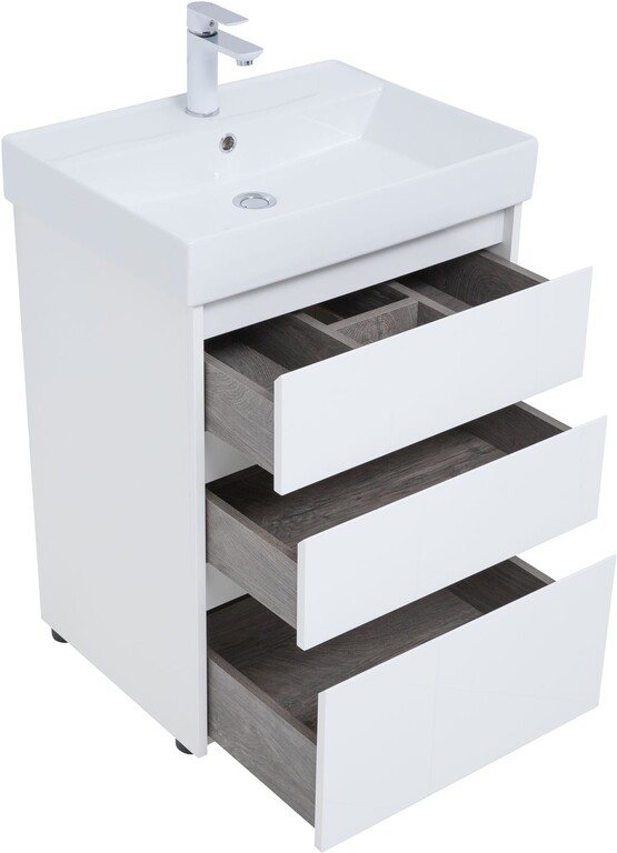 Тумба с раковиной Aquanet Nova Lite 60 белый глянец (3 ящика)