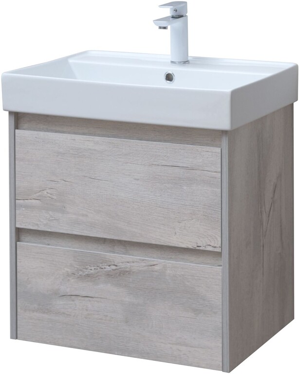 Тумба с раковиной Aquanet Nova Lite 60 дуб белый (2 ящика)