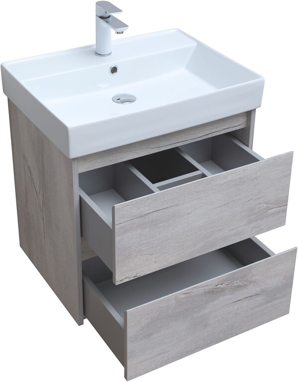 Тумба с раковиной Aquanet Nova Lite 60 дуб белый (2 ящика)