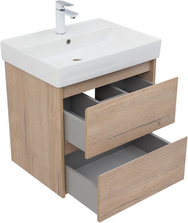 Тумба с раковиной Aquanet Nova Lite 60 дуб крафт (2 ящика)