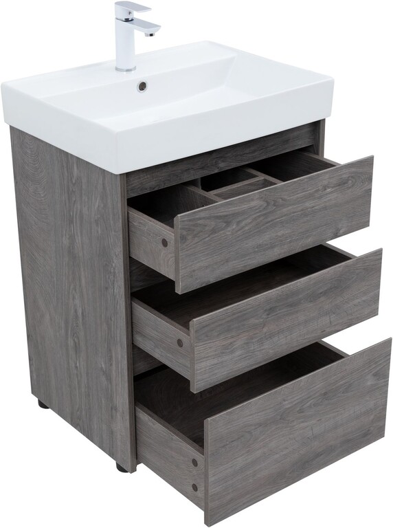 Тумба с раковиной Aquanet Nova Lite 60 дуб рошелье (3 ящика)