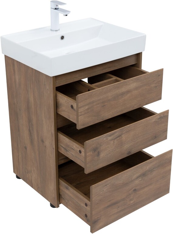 Тумба с раковиной Aquanet Nova Lite 60 дуб рустикальный (3 ящика)