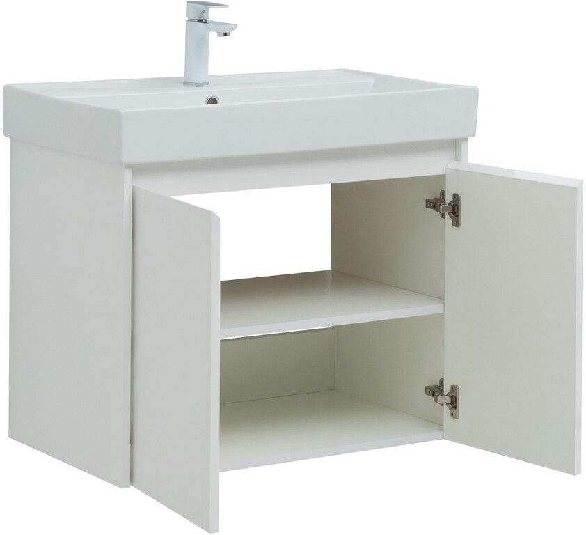 Тумба с раковиной Aquanet Nova Lite 75 белый глянец (2 дверцы)