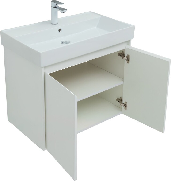 Тумба с раковиной Aquanet Nova Lite 75 белый глянец (2 дверцы)