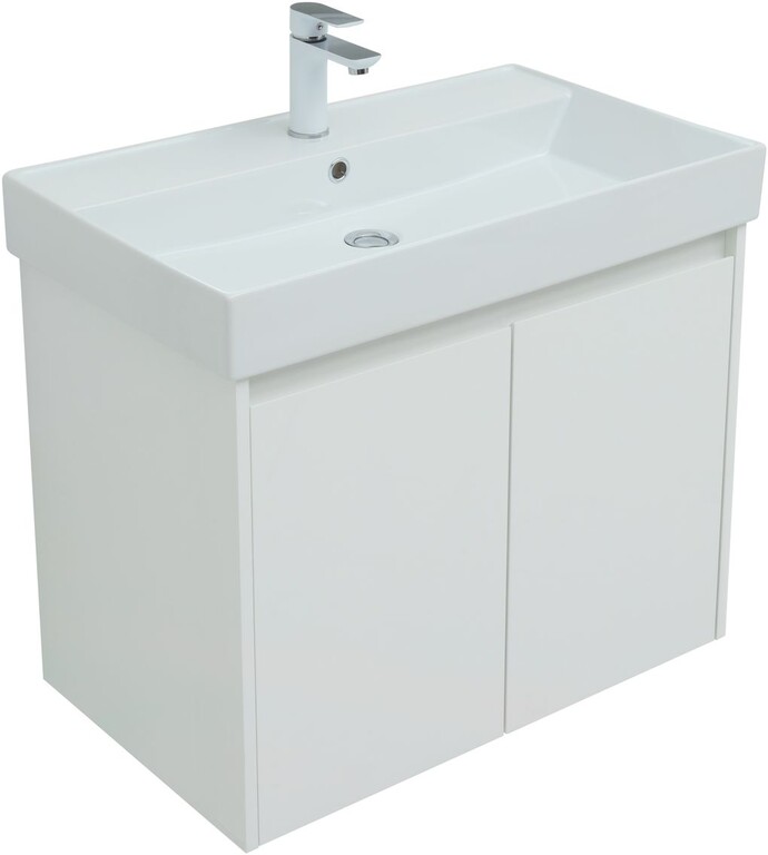 Тумба с раковиной Aquanet Nova Lite 75 белый глянец (2 дверцы)