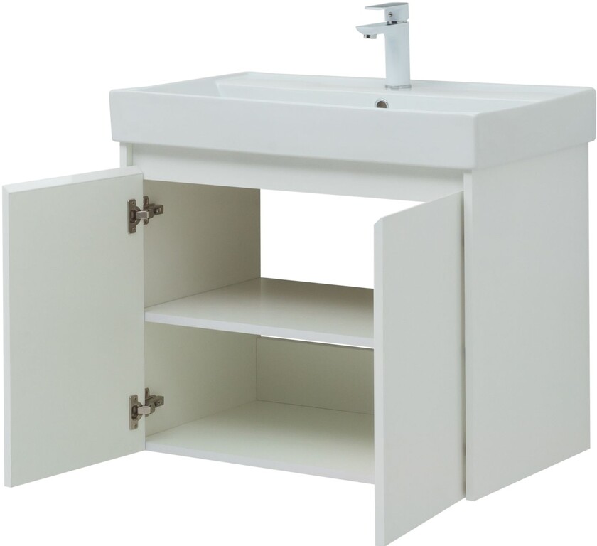Тумба с раковиной Aquanet Nova Lite 75 белый глянец (2 дверцы)