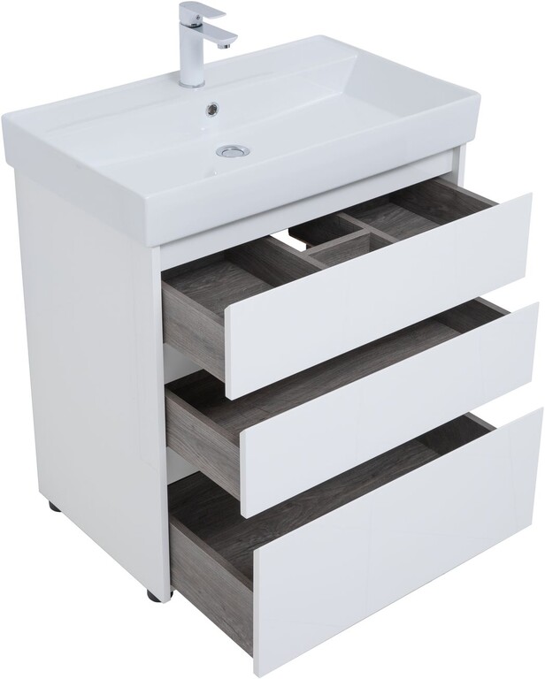 Тумба с раковиной Aquanet Nova Lite 75 белый глянец (3 ящика)