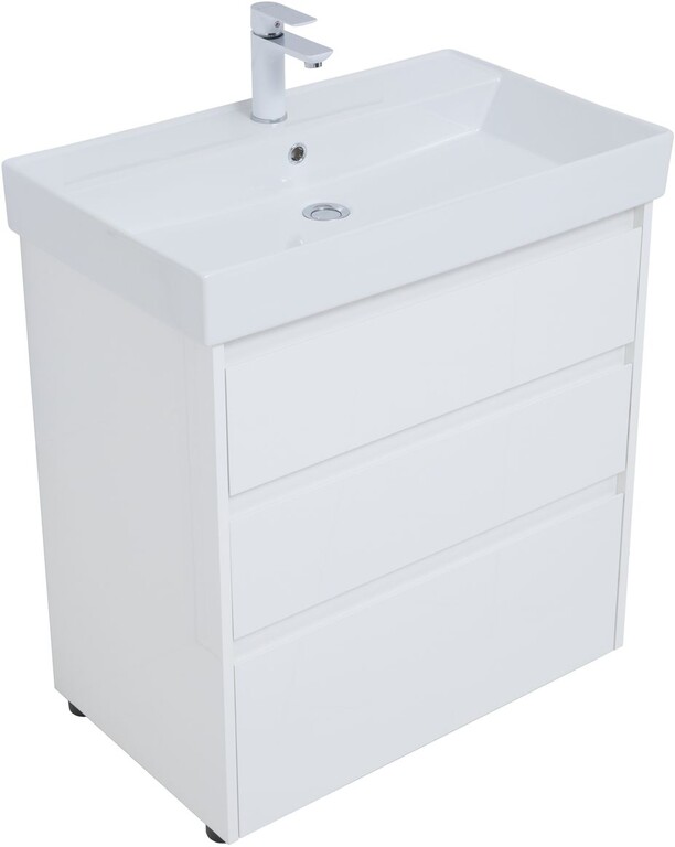 Тумба с раковиной Aquanet Nova Lite 75 белый глянец (3 ящика)