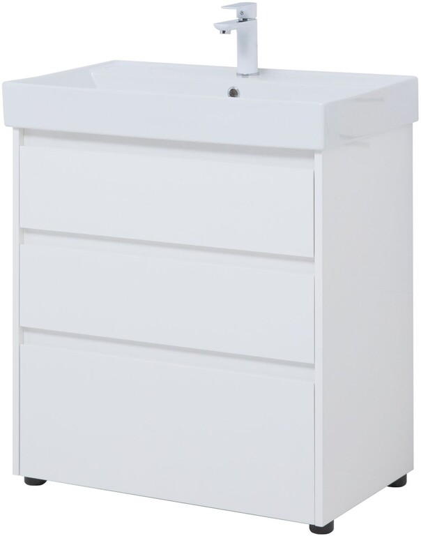 Тумба с раковиной Aquanet Nova Lite 75 белый глянец (3 ящика)