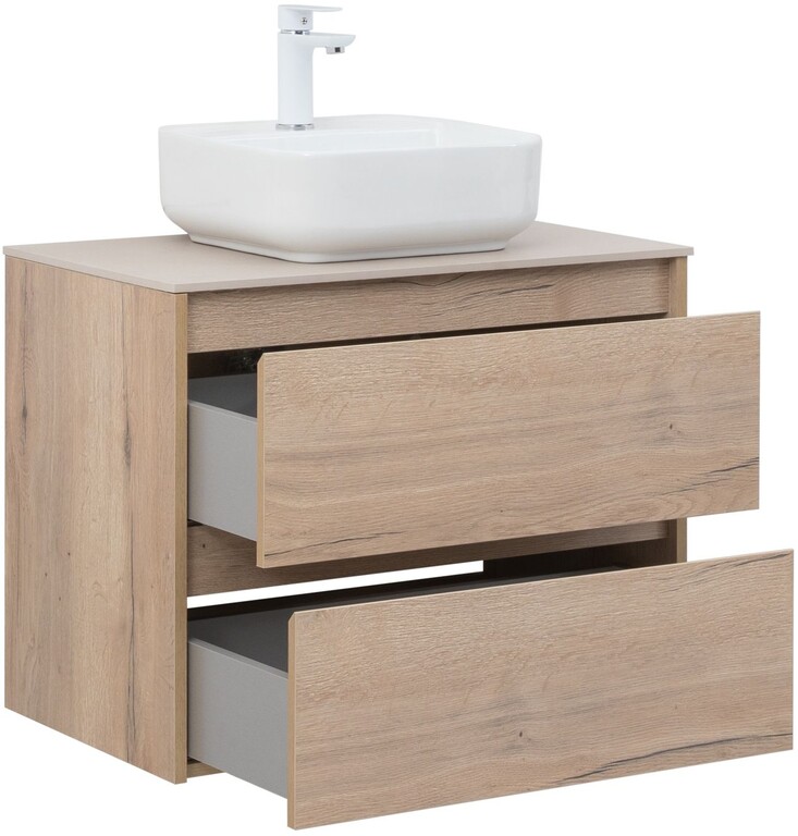 Тумба с раковиной Aquanet Nova Lite 75 дуб крафт (2 ящика)