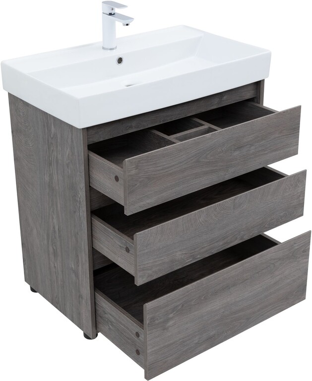 Тумба с раковиной Aquanet Nova Lite 75 дуб рошелье (3 ящика)