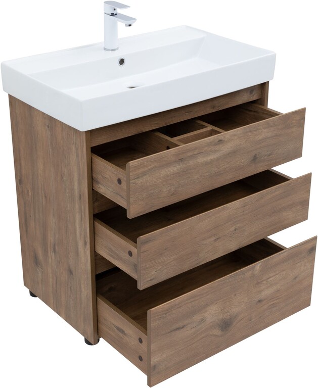 Тумба с раковиной Aquanet Nova Lite 75 дуб рустикальный (3 ящика)