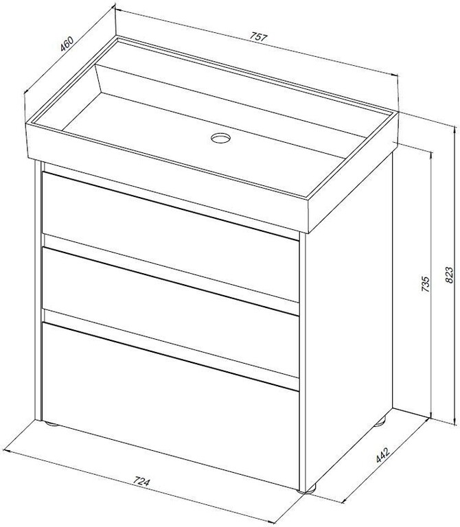 Тумба с раковиной Aquanet Nova Lite 75 дуб рустикальный (3 ящика)