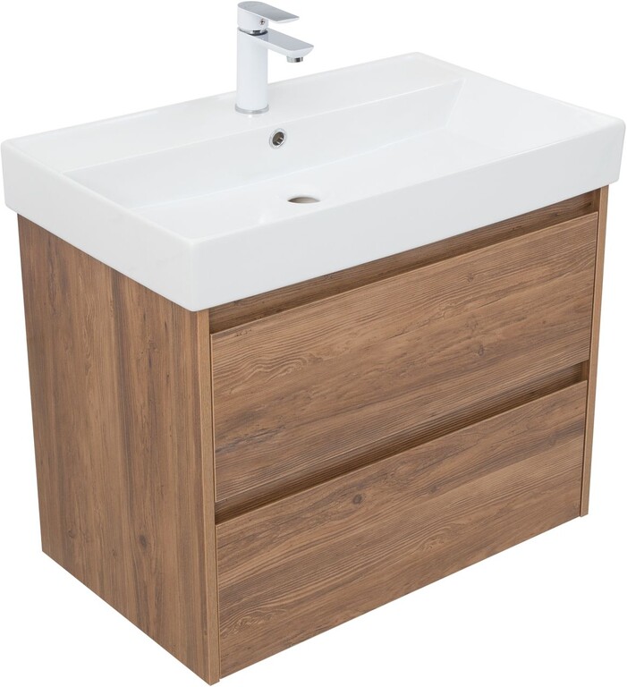 Тумба с раковиной Aquanet Nova Lite 75 дуб шоколадный (2 ящика)