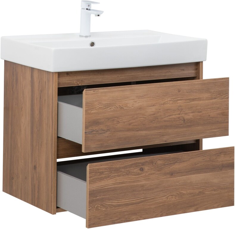 Тумба с раковиной Aquanet Nova Lite 75 дуб шоколадный (2 ящика)