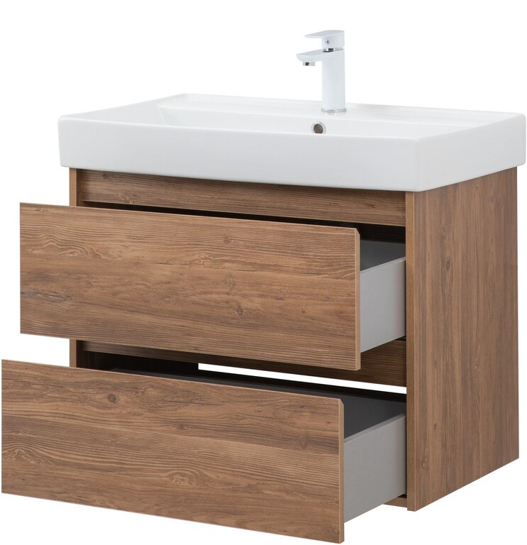 Тумба с раковиной Aquanet Nova Lite 75 дуб шоколадный (2 ящика)