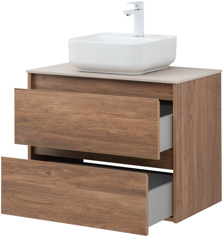 Тумба с раковиной Aquanet Nova Lite 75 дуб шоколадный (2 ящика)