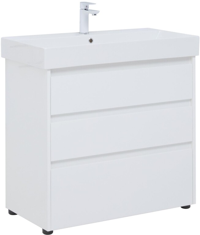 Тумба с раковиной Aquanet Nova Lite 85 белый глянец (3 ящика)