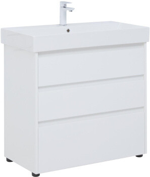 Тумба с раковиной Aquanet Nova Lite 85 белый глянец (3 ящика)
