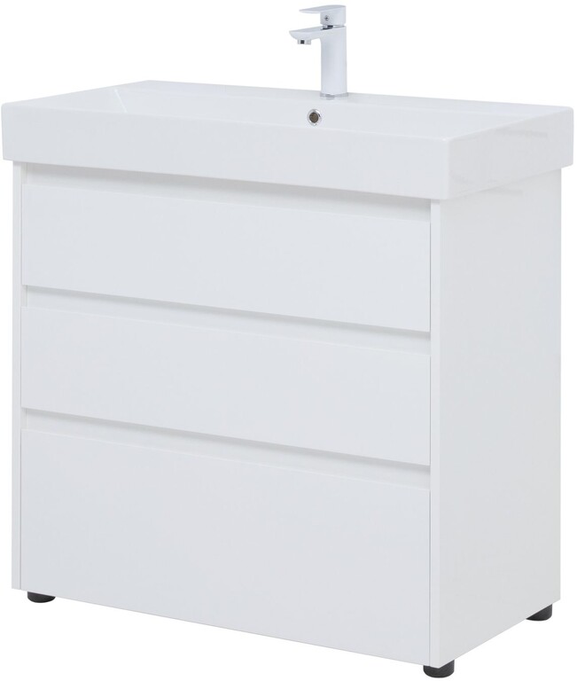 Тумба с раковиной Aquanet Nova Lite 85 белый глянец (3 ящика)