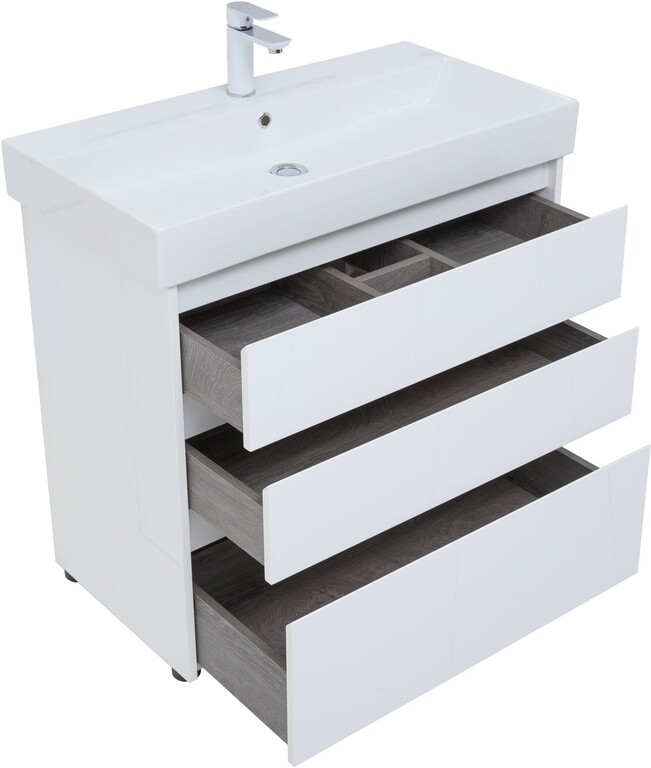 Тумба с раковиной Aquanet Nova Lite 85 белый глянец (3 ящика)