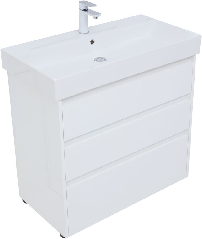 Тумба с раковиной Aquanet Nova Lite 85 белый глянец (3 ящика)