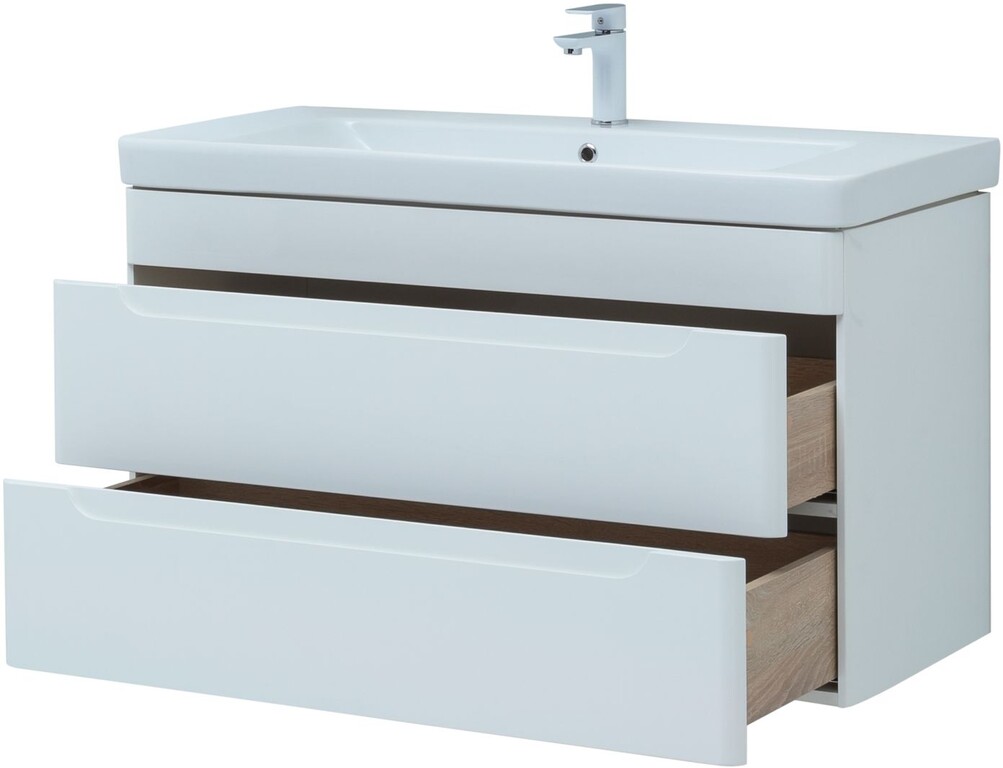Тумба с раковиной Aquanet София 105 белый глянец (2 ящика)