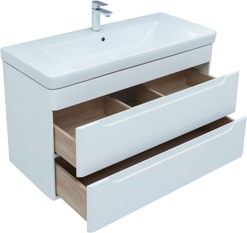 Тумба с раковиной Aquanet София 105 белый глянец (2 ящика)
