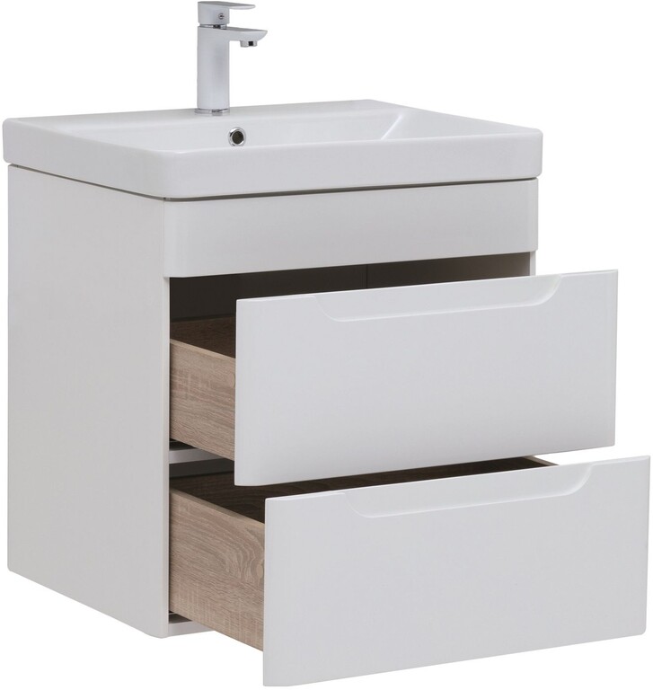 Тумба с раковиной Aquanet София 60 белый глянец (2 ящика)
