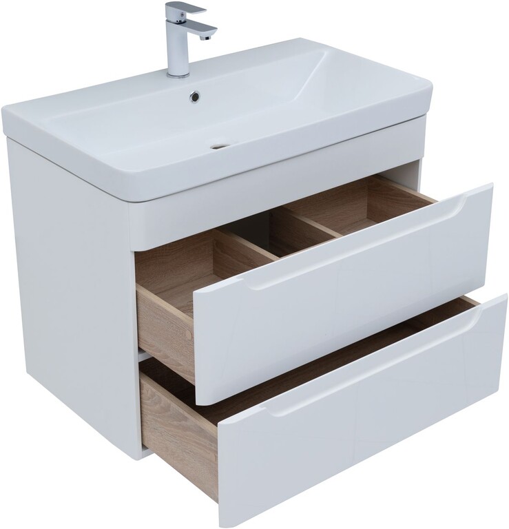 Тумба с раковиной Aquanet София 80 белый глянец (2 ящика)