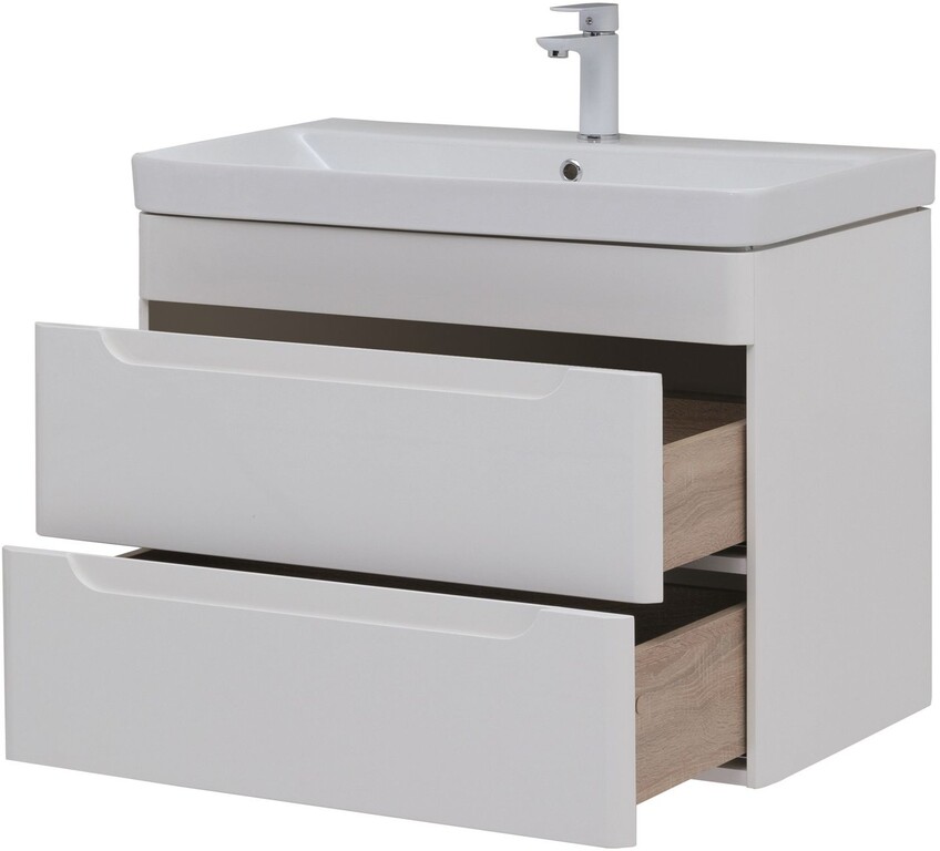 Тумба с раковиной Aquanet София 80 белый глянец (2 ящика)